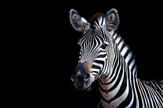A zebra standing in front of a black background
