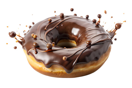 splash chocolate donut sweet, isolated,  transparent background, AI Generative
