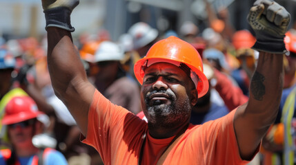 Workers celebrate achievements at labor day event in community park in september afternoon