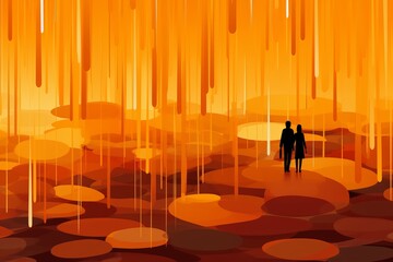 Naklejka premium Vibrant honeycomb backdrop with graphite figure outlines in striking double exposure