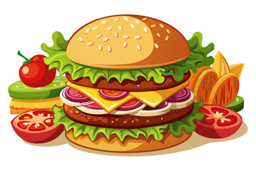 Hamburger, art vector illustration