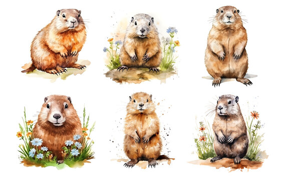 Groundhog day 2 February watercolor