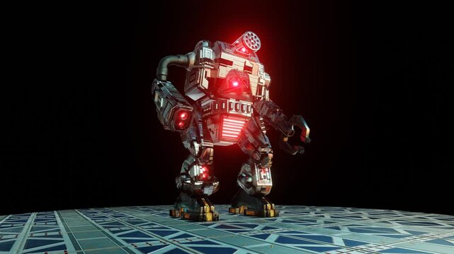 A futuristic combat robot in the future.