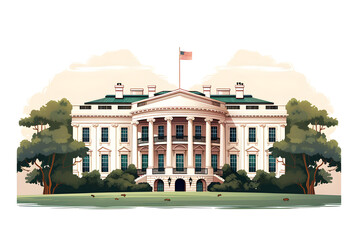 Obraz premium illustrated white house, the white house illustration vintage style