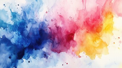 Obraz premium A vibrant watercolor painting blending blue, pink, and yellow hues in an abstract composition.