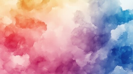 Fototapeta premium A vibrant, abstract watercolor painting featuring soft blends of red, orange, yellow, blue, and purple hues.