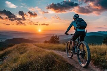 Fototapeta premium person riding a bike in the sunset