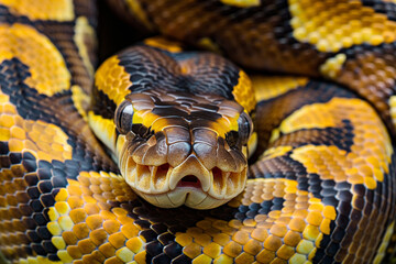 Obraz premium Close-Up of a Yellow and Black Snake