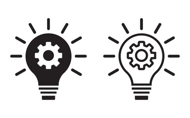 Idea lightbulb icon, Innovation icon set with lightbulb and gear sign. inspiration simple thinking symbol solution vector icon.