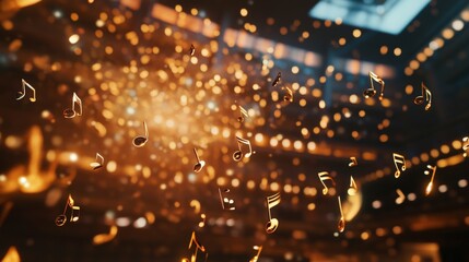 Obraz premium A vibrant display of musical notes floating in a luminous environment.