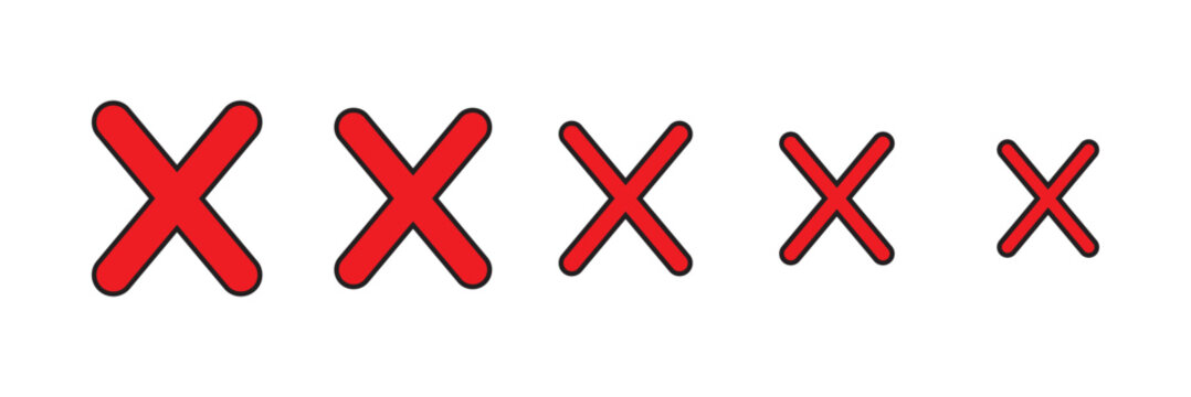 Big red cross icon. Red x wrong sign vector flat illustration design on white background .Set of hand drawn X marks