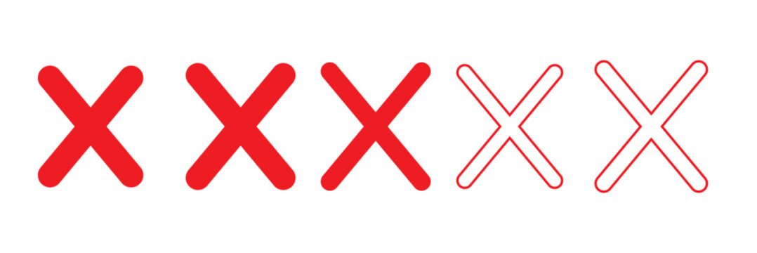 Big red cross icon. Red x wrong sign vector flat illustration design on white background .Set of hand drawn X marks
