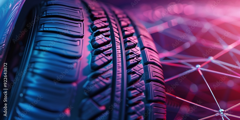 Poster abstract background with car tire protector and thin, linear mesh patterns.
