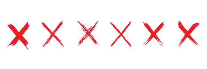 Red cross mark set, Hand drawn style vector x, cross sign in red color, simple x symbol, grunge cross mark sign collection