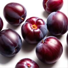 Obraz premium Fresh purple plum fruits on white background.