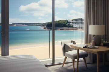 Breathtaking panoramic view of the sea beach captured from the hotel room window