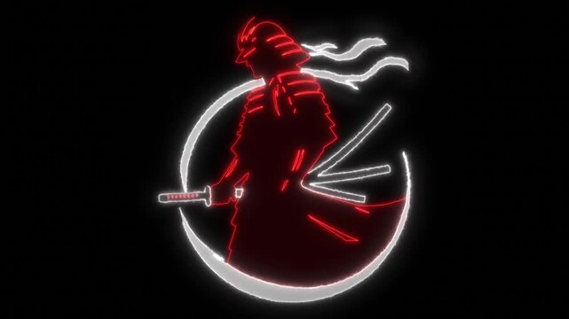 Samurai Warrior Animated Neon Logo with Reveal Effect - Overlay Graphic Element