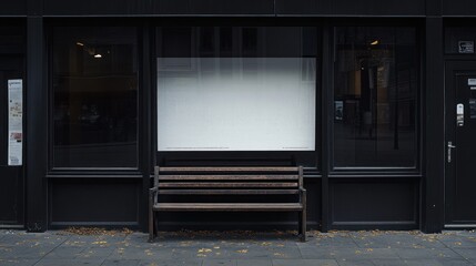 Empty Bench in Front of a Black Storefront