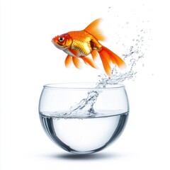 Goldfish Jumping Out of Glass Bowl with Splash