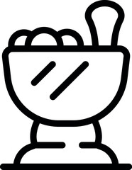 Simple line vector icon of a mixing bowl with dough and a whisk, representing the concept of food preparation