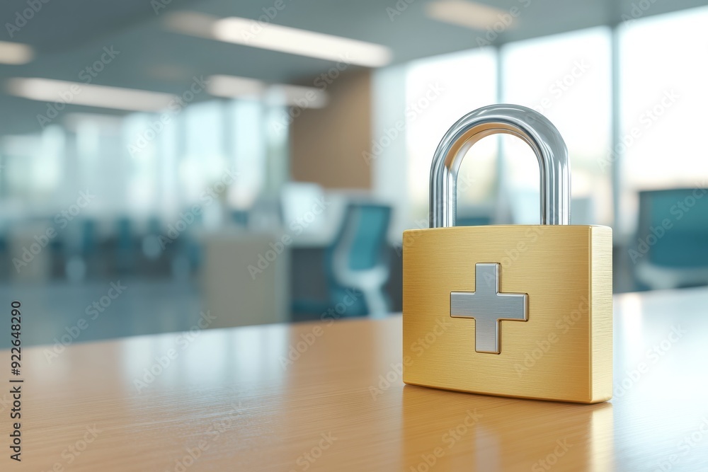 Aufkleber this image highlights the critical issue of healthcare data security, showcasing a padlock in a hosp
