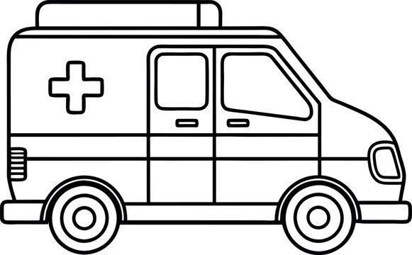 recommend clip art: Black and White Outline Illustration of an Ambulance