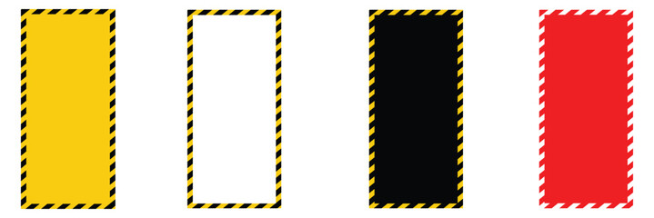 Warning frame with yellow and black, red diagonal stripes. Rectangle warn frame. Black and yellow red diagonal stripe vector icon collection. Seamless caution and warning sign tape set. Eps file 111.
