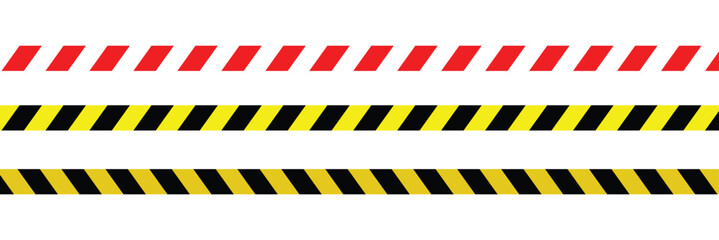 Warning yellow black red diagonal stripes line. Safety stripe warning caution hazard danger road vector sign symbol. Long danger ribbon. Vector illustration on white background. EPS file 112.