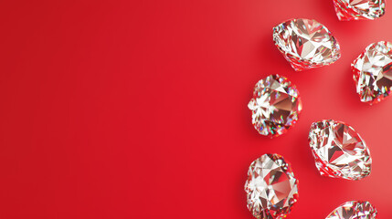 Radiant Allure: Diamonds on Light Red Background with Copy Space. Generative AI