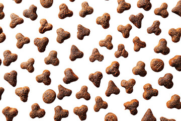 A top view of dry dog food or pellets arragned in pattern