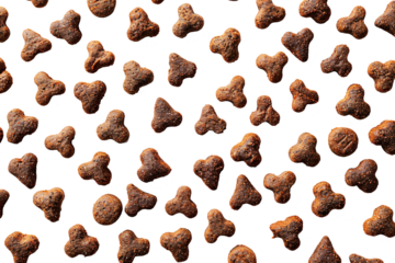 A top view of dry dog food or pellets arragned in pattern