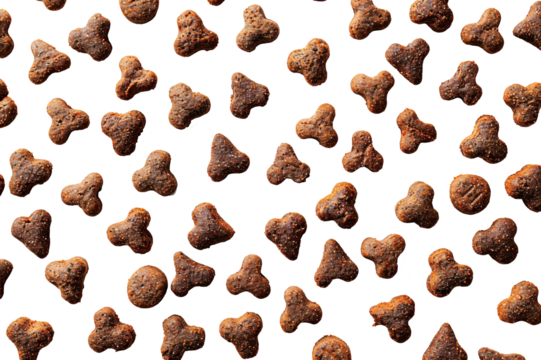 A top view of dry dog food or pellets arragned in pattern