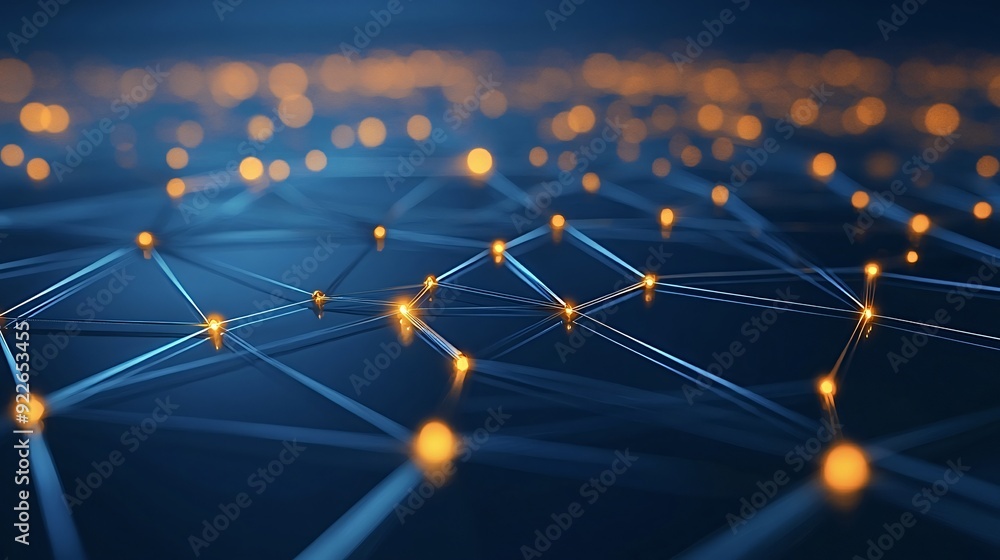 Poster abstract network is connecting points of light together over a blue background