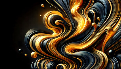 Fototapeta premium Abstract Golden Swirls Background, Modern Painting to hang on the wall, Elegant Gold and Black Wave Design, Art painting for living room, Wallpaper, Interior Art, Luxurious Swirling Ribbons Poster Art