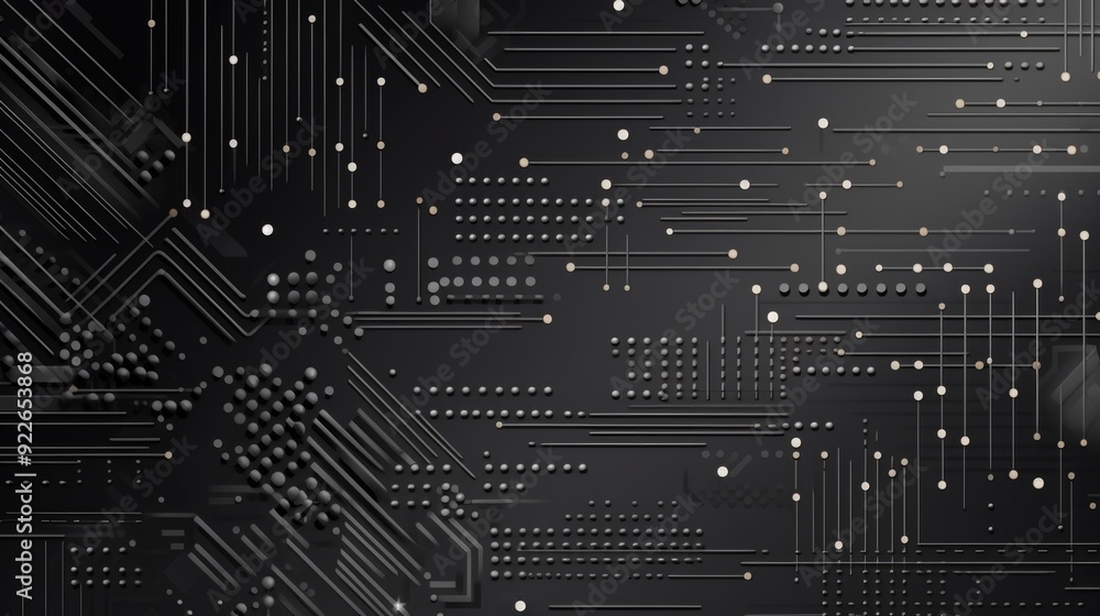 Poster abstract digital background in black and white with intricate circuit patterns and a futuristic desi