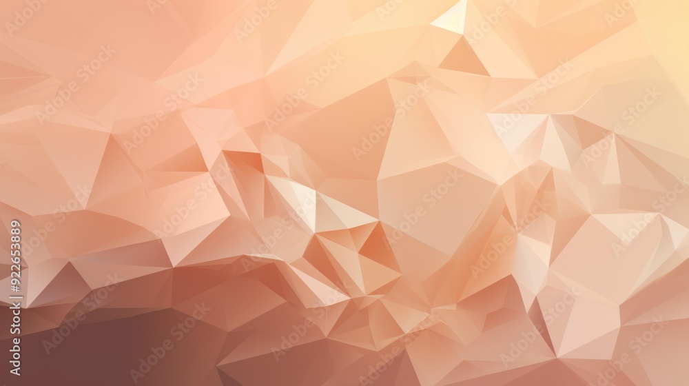 Poster low-poly abstract design in warm peach tones, showcasing intricate geometric patterns and a modern a
