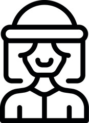 Line art icon of a young woman smiling and wearing a virtual reality headset
