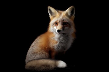 Fototapeta premium Photo of a fox isolated against a black background, emphasising the fox's majestic features. Wildlife and conservation concept, space for copy.