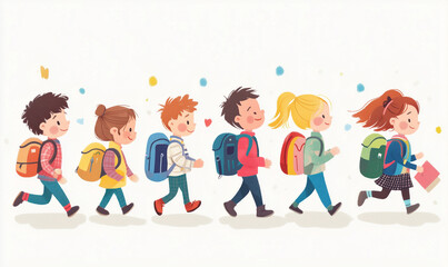 Fototapeta premium illustration of children going to school