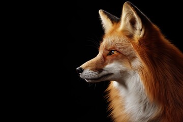Obraz premium Photo of a fox isolated against a black background, emphasising the fox's majestic features. Wildlife and conservation concept, space for copy.
