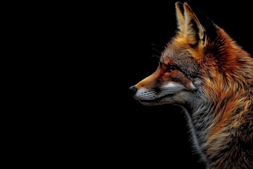 Obraz premium Photo of a fox isolated against a black background, emphasising the fox's majestic features. Wildlife and conservation concept, space for copy.