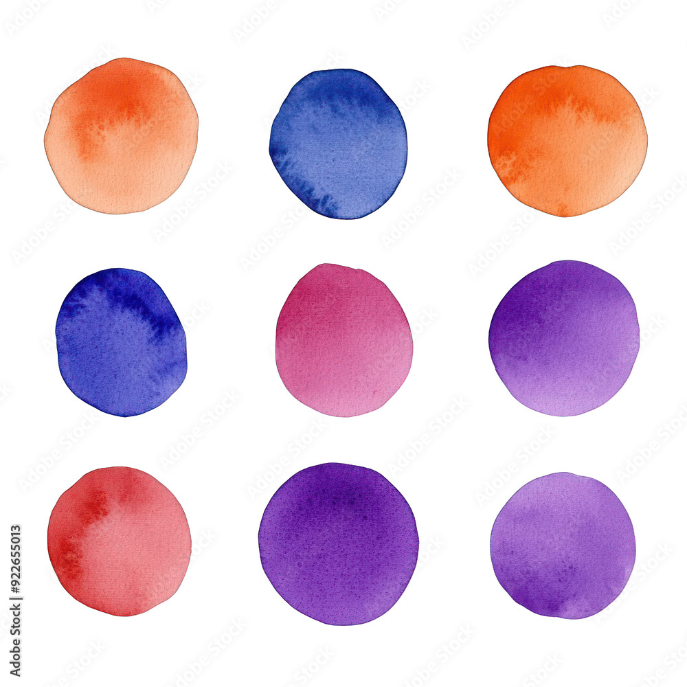 Poster a vibrant array of watercolor circles in various colors, perfect for backgrounds and artistic design