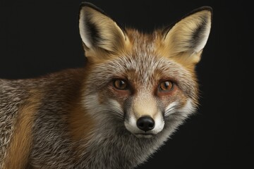 Fototapeta premium Photo of a fox isolated against a black background, emphasising the fox's majestic features. Wildlife and conservation concept, space for copy.