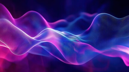 Fototapeta premium Abstract Blue and Purple Wavy Lines of Light, Digital Art, Technology, Neon, Glowing, 3D, Background, Gradient