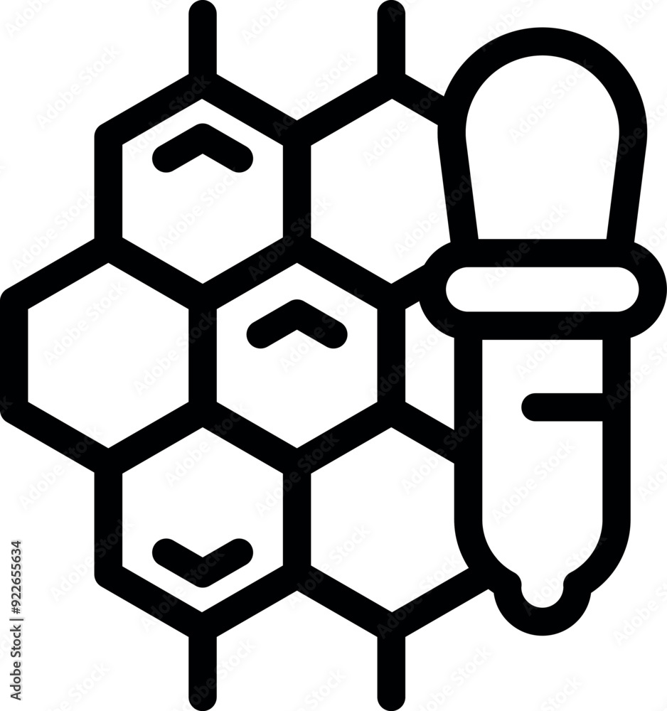 Poster pipette is taking a sample of honey from honeycombs to analyze its properties