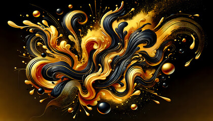 Abstract Golden Swirls Background, Modern Painting to hang on the wall, Elegant Gold and Black Wave Design, Art painting for living room, Wallpaper, Interior Art, Luxurious Swirling Ribbons Poster Art