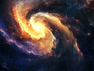 Obraz premium Vibrant Cosmic Nebula with Spiraling Clouds of Gas and Stars in Deep Space.