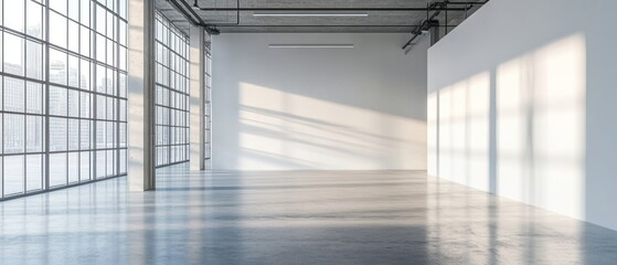 Fototapeta premium Empty modern industrial interior with metal pillars and blank white walls, in a contemporary design