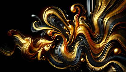 Abstract Golden Swirls Background, Modern Painting to hang on the wall, Elegant Gold and Black Wave Design, Art painting for living room, Wallpaper, Interior Art, Luxurious Swirling Ribbons Poster Art