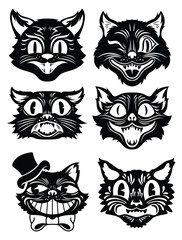 Black cat retro vector design, vintage cat